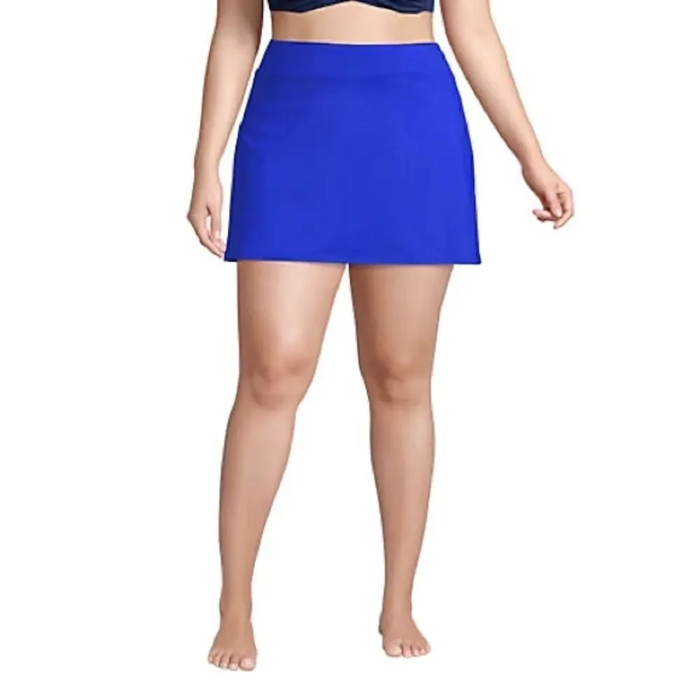 Land’s End plus size tummy control electric blue swim skirt panty in sizes below